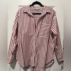LOFT Burgundy and White Striped Blouse